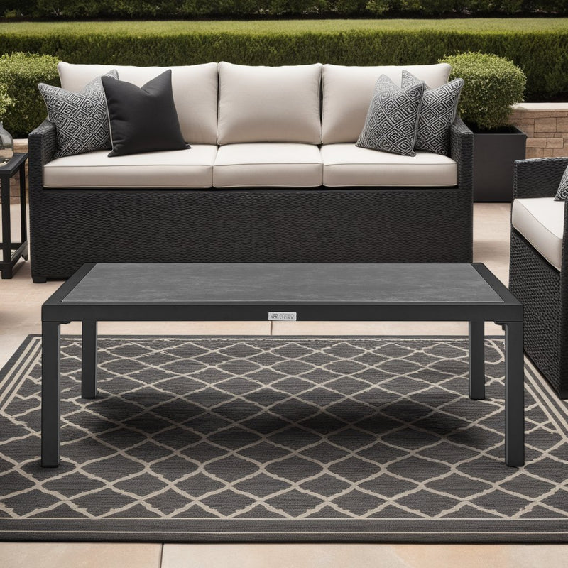 Mareike Aluminum Outdoor Coffee Table in Black with Ceramic Tabletop - Furniture City (CA)l