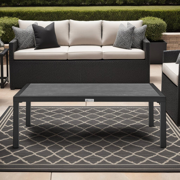 Mareike Aluminum Outdoor Coffee Table in Black with Ceramic Tabletop