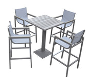 Marina Outdoor Patio Set Gray Finish and Gray Wood Top (Table with 4 barstools) - Furniture City (CA)l