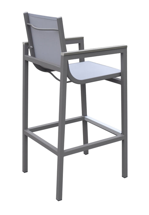 Marina Outdoor Patio Set Gray Finish and Gray Wood Top (Table with 4 barstools)