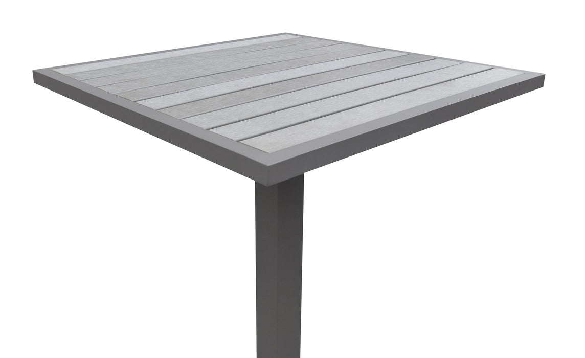 Marina Outdoor Patio Set Gray Finish and Gray Wood Top (Table with 4 barstools)