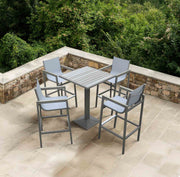 Marina Outdoor Patio Set Gray Finish and Gray Wood Top (Table with 4 barstools) - Furniture City (CA)l