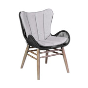 Kylie and Mateo 5 Piece Outdoor Patio Dining Set in Light Eucalyptus Wood with Charcoal Rope and Gray Cushions - Furniture City (CA)l