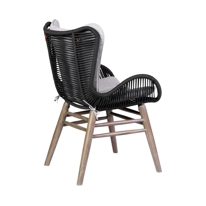 Kylie and Mateo 5 Piece Outdoor Patio Dining Set in Light Eucalyptus Wood with Charcoal Rope and Gray Cushions - Furniture City (CA)l