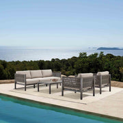 Mareike 4 Piece Outdoor Patio Furniture Set in Brown Aluminum and Rope with Cushions - Furniture City (CA)l