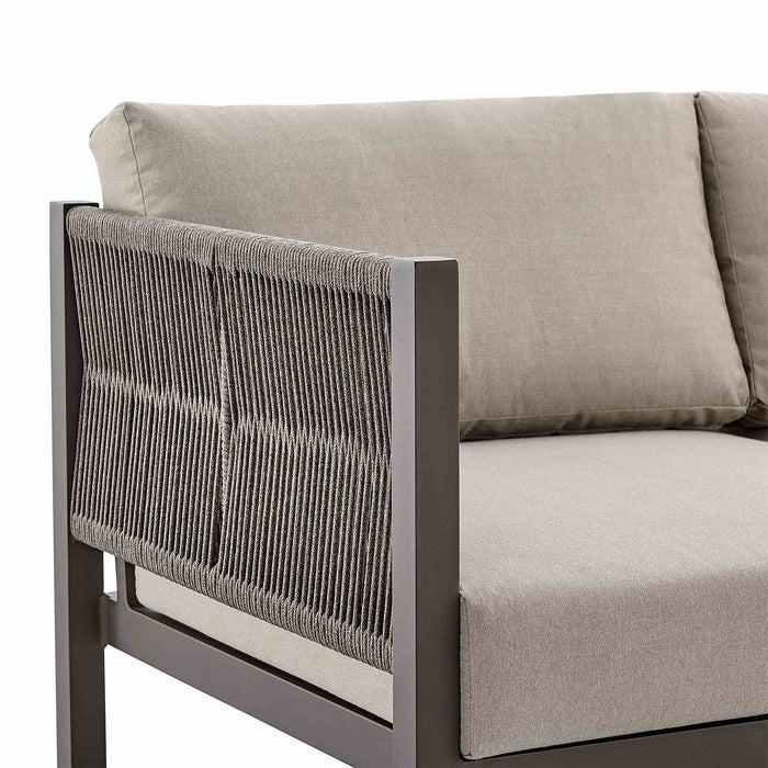 Mareike 4 Piece Outdoor Patio Furniture Set in Brown Aluminum and Rope with Cushions