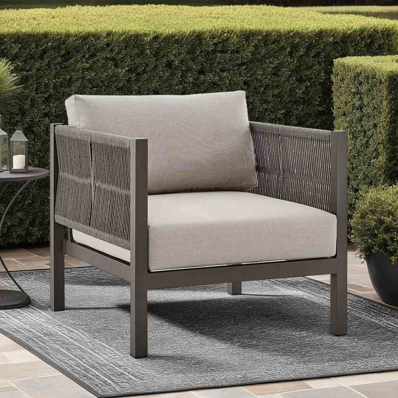Mareike Aluminum and Rope Outdoor Chair in Brown - Furniture City (CA)l