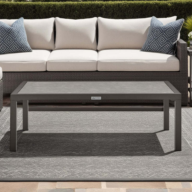 Mareike Aluminum Outdoor Coffee Table in Brown with Ceramic Tabletop - Furniture City (CA)l