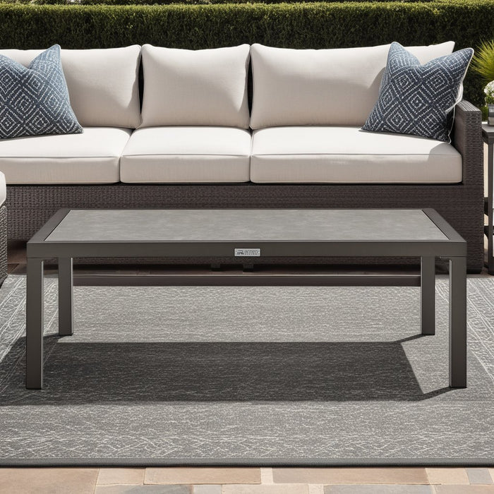 Mareike Aluminum Outdoor Coffee Table in Brown with Ceramic Tabletop