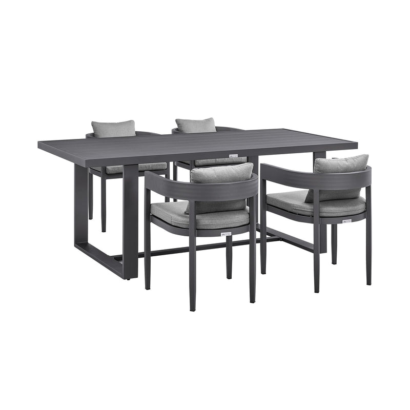 Menorca Outdoor Patio 5-Piece Dining Table Set in Aluminum with Gray Cushions - Furniture City (CA)l