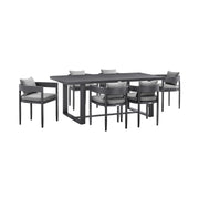 Menorca Outdoor Patio 7-Piece Dining Table Set in Aluminum with Gray Cushions - Furniture City (CA)l