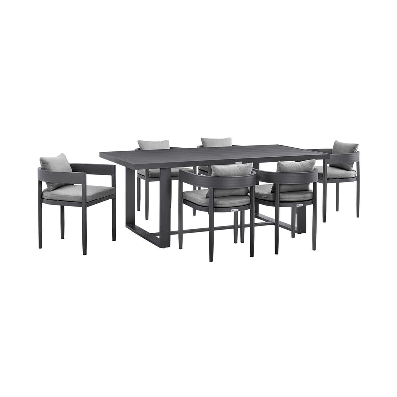 Menorca Outdoor Patio 7-Piece Dining Table Set in Aluminum with Gray Cushions - Furniture City (CA)l