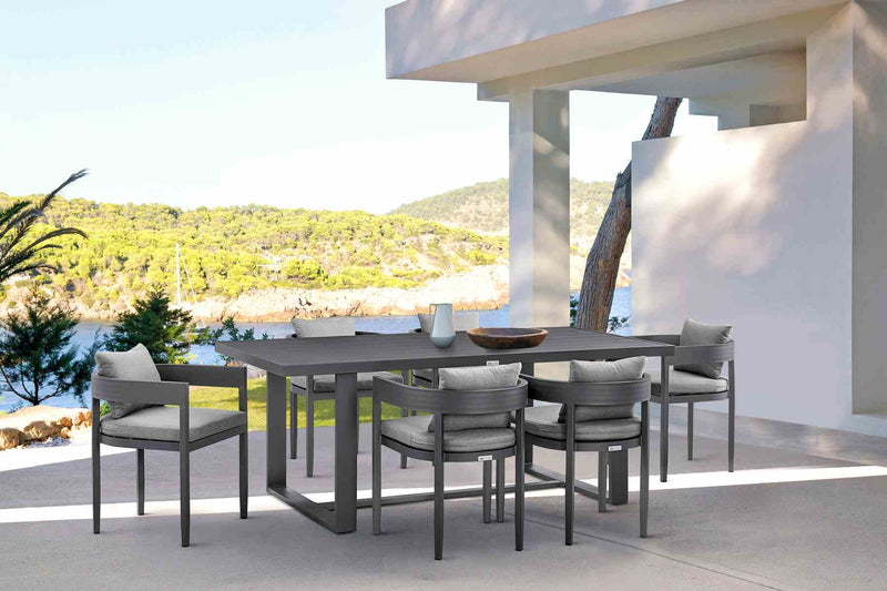 Menorca Outdoor Patio 7-Piece Dining Table Set in Aluminum with Gray Cushions - Furniture City (CA)l