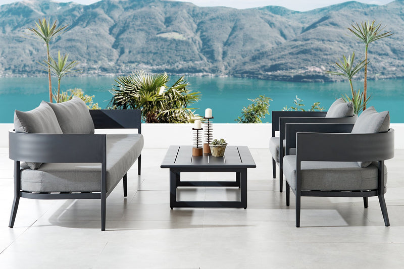 Menorca 4 Piece Outdoor Dark Gray Aluminum & Fabric Outdoor Conversation Set - Furniture City (CA)l