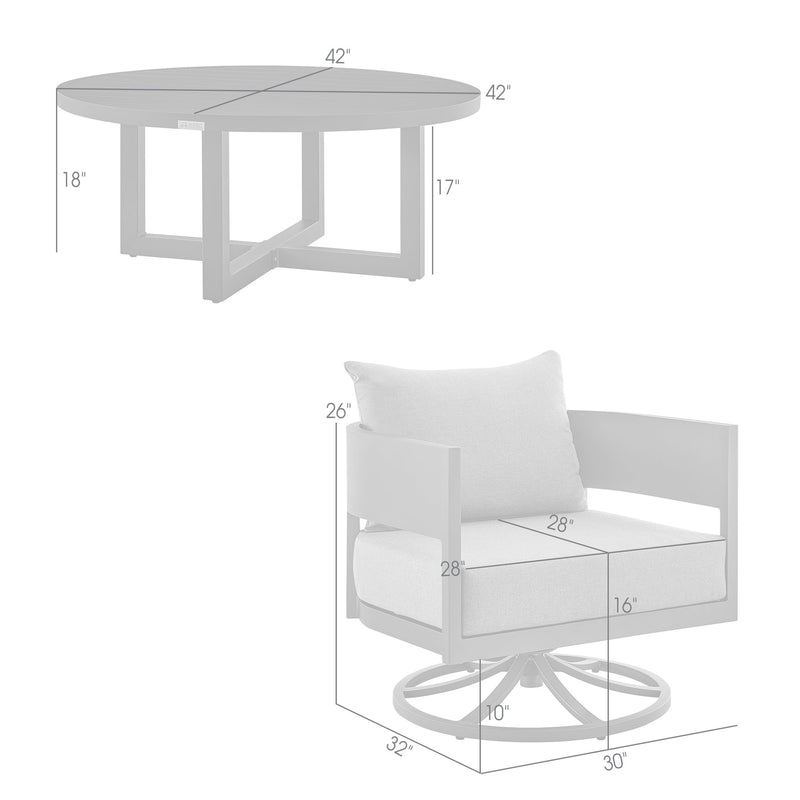 Menorca 3 Piece Patio Outdoor Swivel Seating Set in Dark Gray Aluminum with Gray Cushions - Furniture City (CA)l