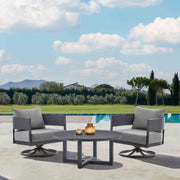 Menorca 3 Piece Patio Outdoor Swivel Seating Set in Dark Gray Aluminum with Gray Cushions - Furniture City (CA)l