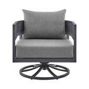 Menorca 3 Piece Patio Outdoor Swivel Seating Set in Dark Gray Aluminum with Gray Cushions - Furniture City (CA)l