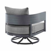 Menorca 3 Piece Patio Outdoor Swivel Seating Set in Dark Gray Aluminum with Gray Cushions - Furniture City (CA)l
