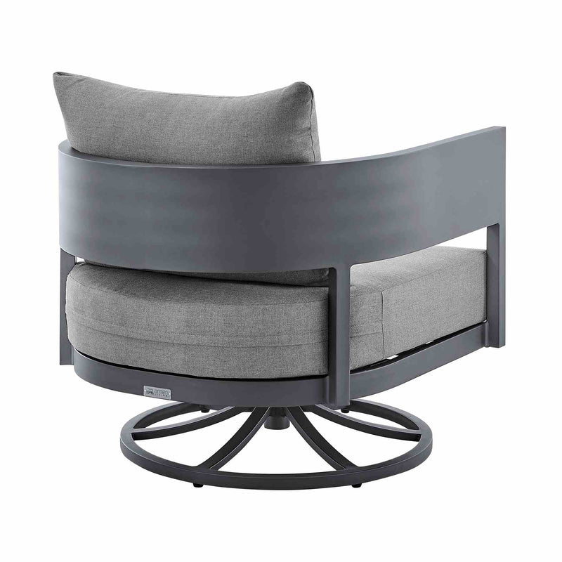 Menorca 3 Piece Patio Outdoor Swivel Seating Set in Dark Gray Aluminum with Gray Cushions - Furniture City (CA)l