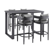 Menorca Outdoor Patio 5-Piece Bar Table Set in Aluminum with Gray Cushions - Furniture City (CA)l