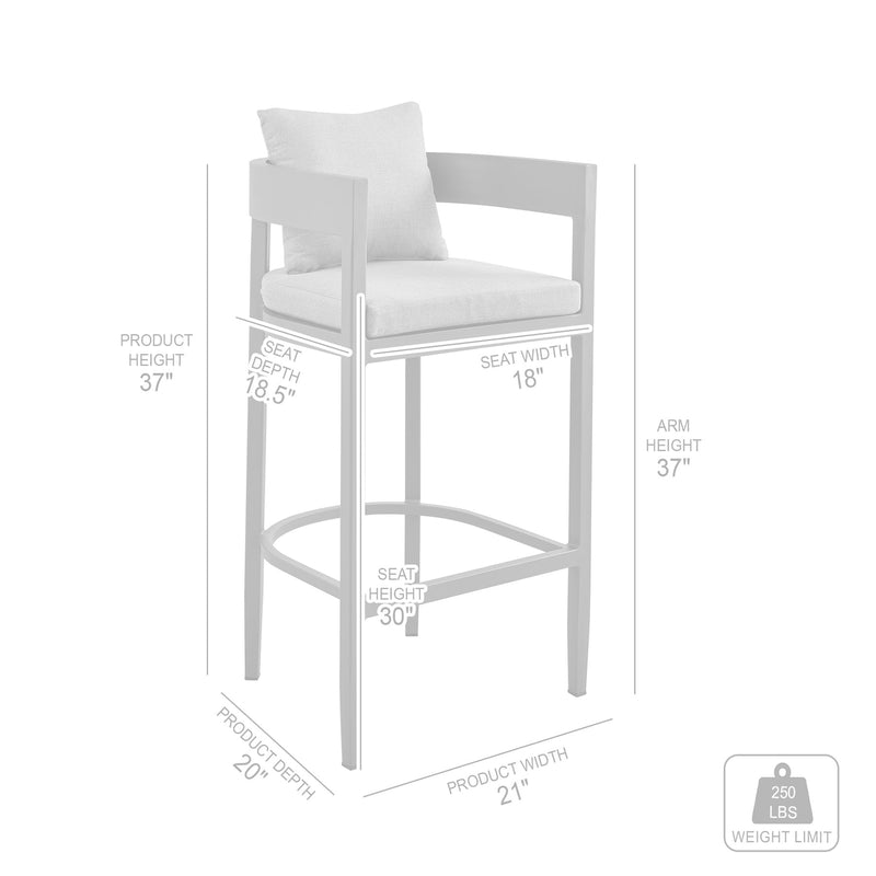 Menorca Outdoor Patio 5-Piece Bar Table Set in Aluminum with Gray Cushions - Furniture City (CA)l