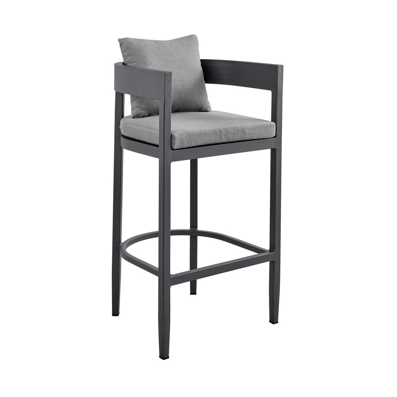 Menorca Outdoor Patio 5-Piece Bar Table Set in Aluminum with Gray Cushions - Furniture City (CA)l