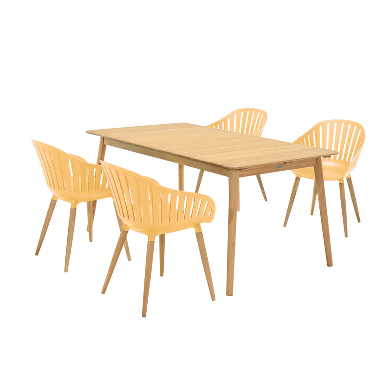 Nassau 5 piece Outdoor Dining Set in Natural Wood Finish Table and Honey Yellow Arm Chairs - Furniture City (CA)l