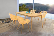 Nassau 5 piece Outdoor Dining Set in Natural Wood Finish Table and Honey Yellow Arm Chairs - Furniture City (CA)l