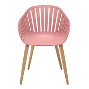 Nassau 5 piece Outdoor Dining Set in Natural Wood Finish Table and Pink Peony Arm Chairs - Furniture City (CA)l