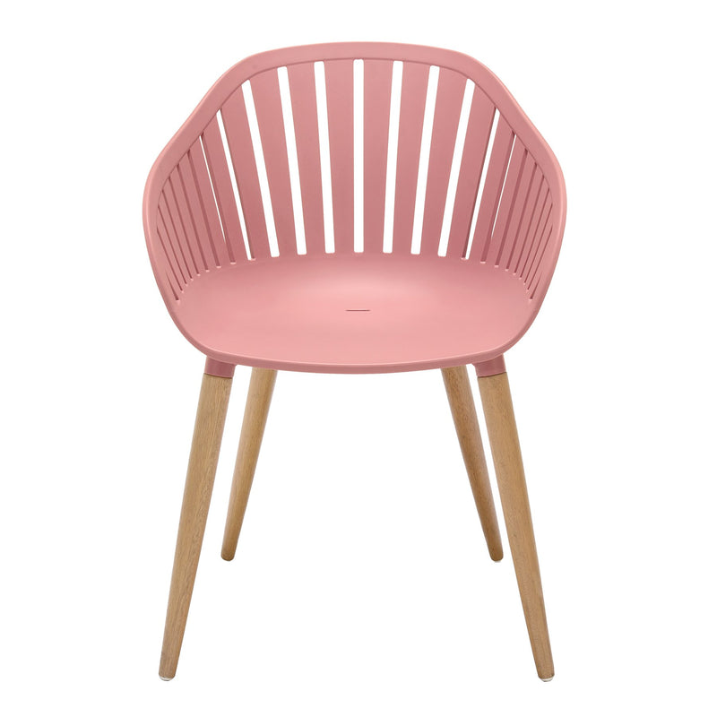 Nassau 5 piece Outdoor Dining Set in Natural Wood Finish Table and Pink Peony Arm Chairs - Furniture City (CA)l