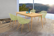 Nassau 5 piece Outdoor Dining Set in Natural Wood Finish Table and Sage Green Arm Chairs - Furniture City (CA)l