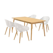 Nassau 5 piece Outdoor Dining Set in Natural Wood Finish Table and Sand Taupe Arm Chairs - Furniture City (CA)l