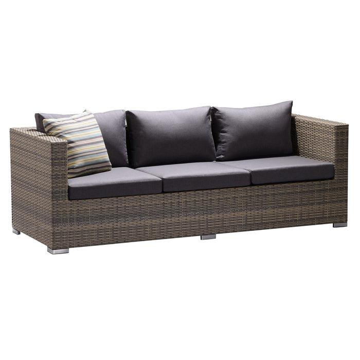 Nina 3 piece Outdoor Rattan Sectional Set with Dark Brown Cushions and Modern Accent Pillows