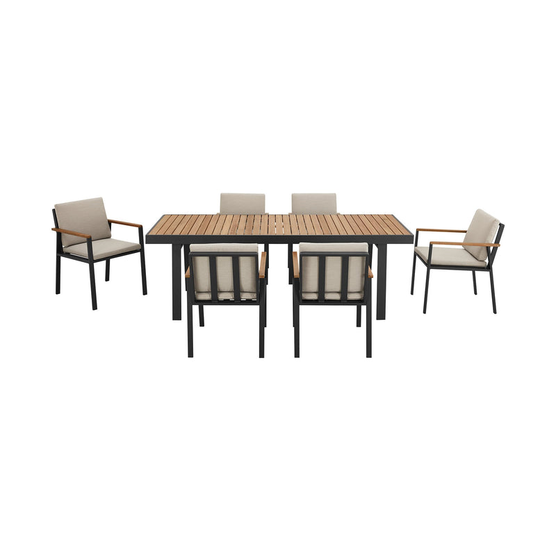 Nofi Outdoor Patio Dining Set in Charcoal Finish with Taupe Cushions (Table with 6 chairs) - Furniture City (CA)l