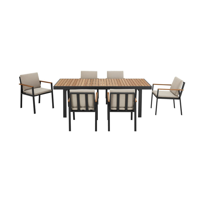Nofi Outdoor Patio Dining Set in Charcoal Finish with Taupe Cushions (Table with 6 chairs)