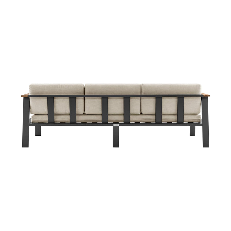 Nofi 4 piece Outdoor Patio Set in Charcoal Finish with Taupe Cushions and Teak Wood - Furniture City (CA)l