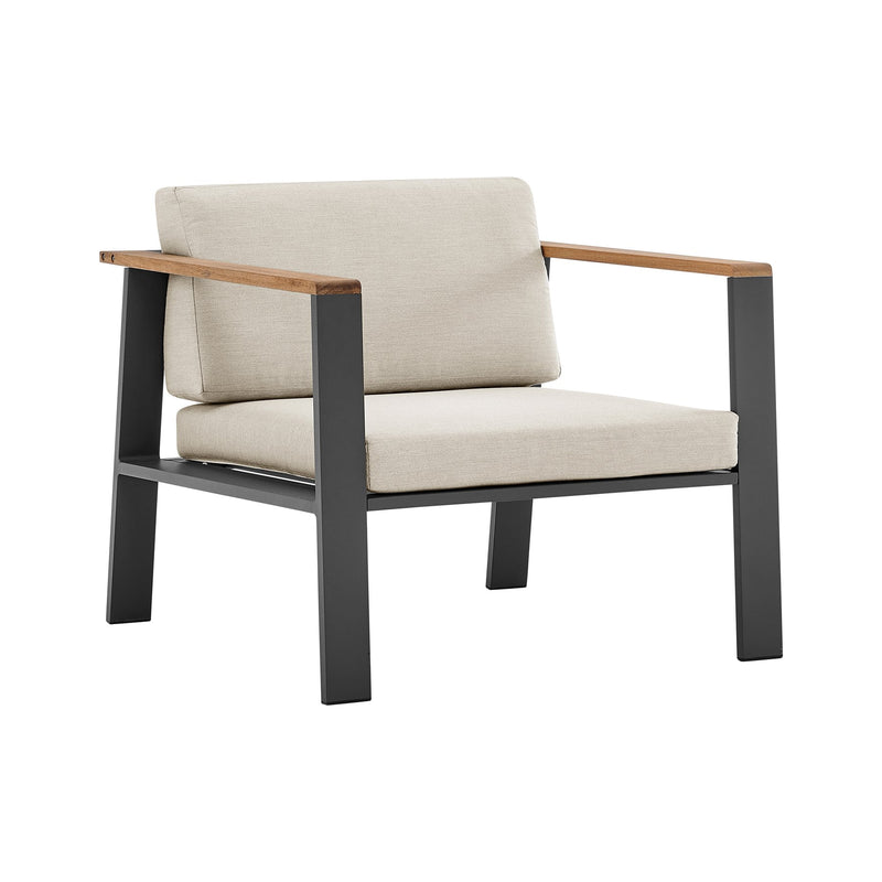 Nofi 4 piece Outdoor Patio Set in Charcoal Finish with Taupe Cushions and Teak Wood - Furniture City (CA)l