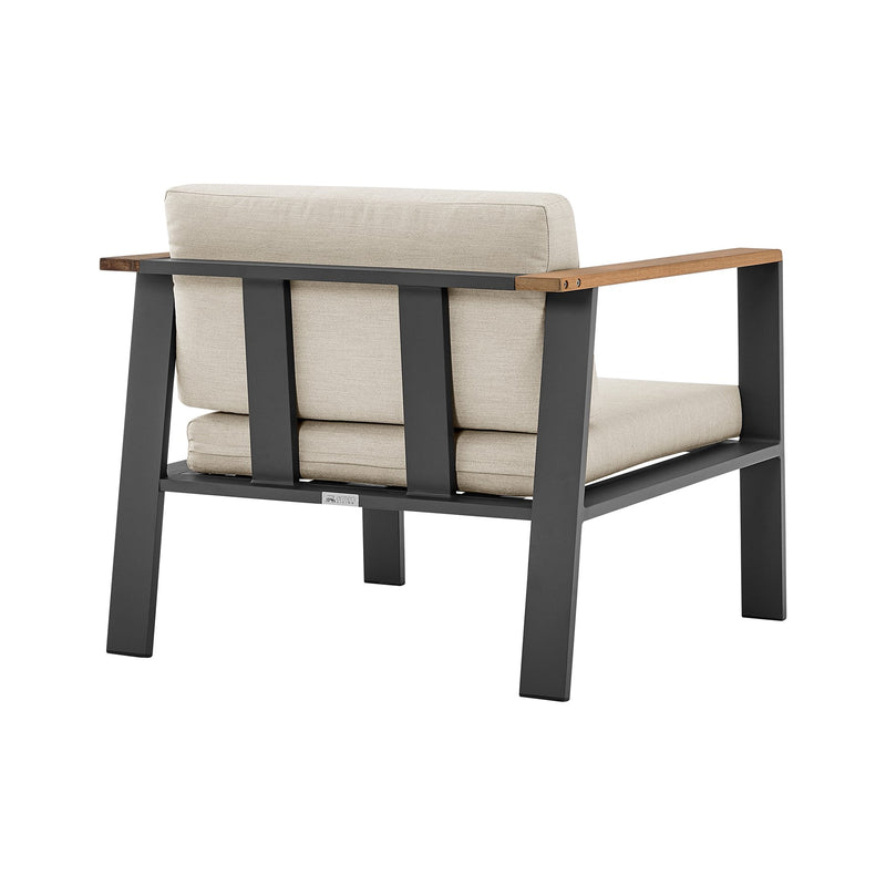 Nofi 4 piece Outdoor Patio Set in Charcoal Finish with Taupe Cushions and Teak Wood - Furniture City (CA)l