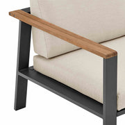 Nofi 4 piece Outdoor Patio Set in Charcoal Finish with Taupe Cushions and Teak Wood - Furniture City (CA)l