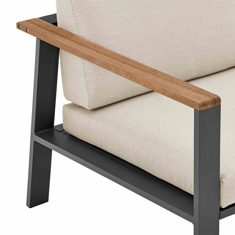 Nofi 4 piece Outdoor Patio Set in Charcoal Finish with Taupe Cushions and Teak Wood - Furniture City (CA)l