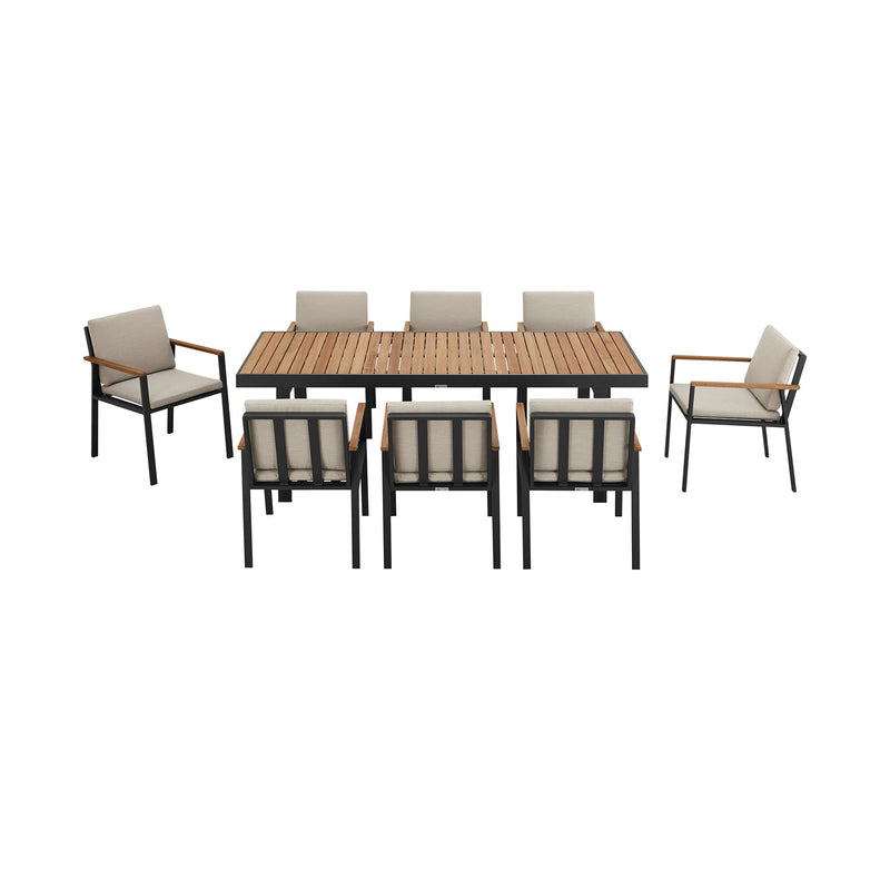 Nofi Outdoor Patio 9 Piece Dining Set in Charcoal Finish with Taupe Cushions - Furniture City (CA)l