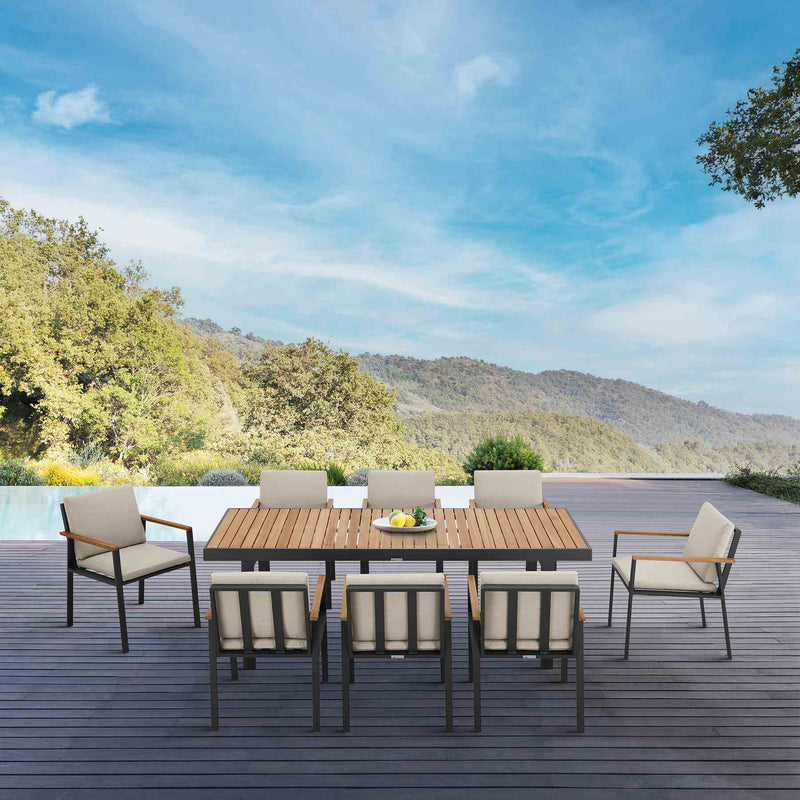 Nofi Outdoor Patio 9 Piece Dining Set in Charcoal Finish with Taupe Cushions - Furniture City (CA)l