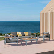 Nofi 4 piece Outdoor Patio Set in Gray Finish with Gray Cushions and Teak Wood - Furniture City (CA)l
