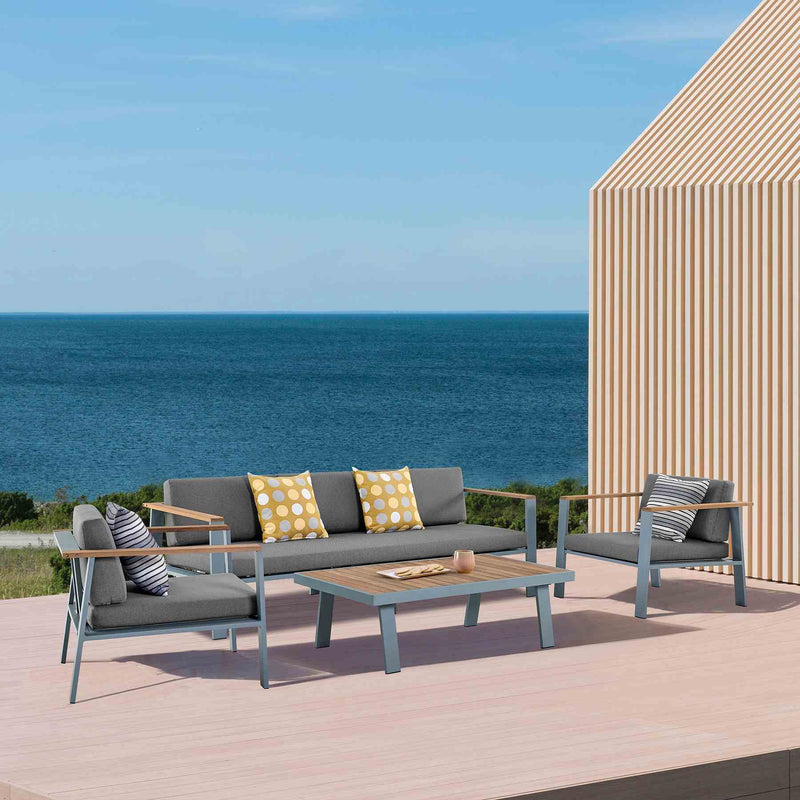 Nofi 4 piece Outdoor Patio Set in Gray Finish with Gray Cushions and Teak Wood - Furniture City (CA)l