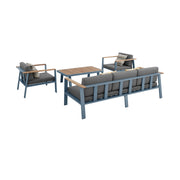 Nofi 4 piece Outdoor Patio Set in Gray Finish with Gray Cushions and Teak Wood - Furniture City (CA)l