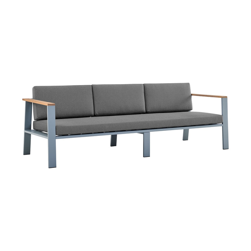 Nofi 4 piece Outdoor Patio Set in Gray Finish with Gray Cushions and Teak Wood - Furniture City (CA)l