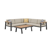 Nofi Outdoor Patio Sectional Set in Charcoal Finish with Taupe Cushions and Teak Wood - Furniture City (CA)l