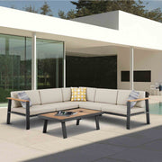 Nofi Outdoor Patio Sectional Set in Charcoal Finish with Taupe Cushions and Teak Wood - Furniture City (CA)l