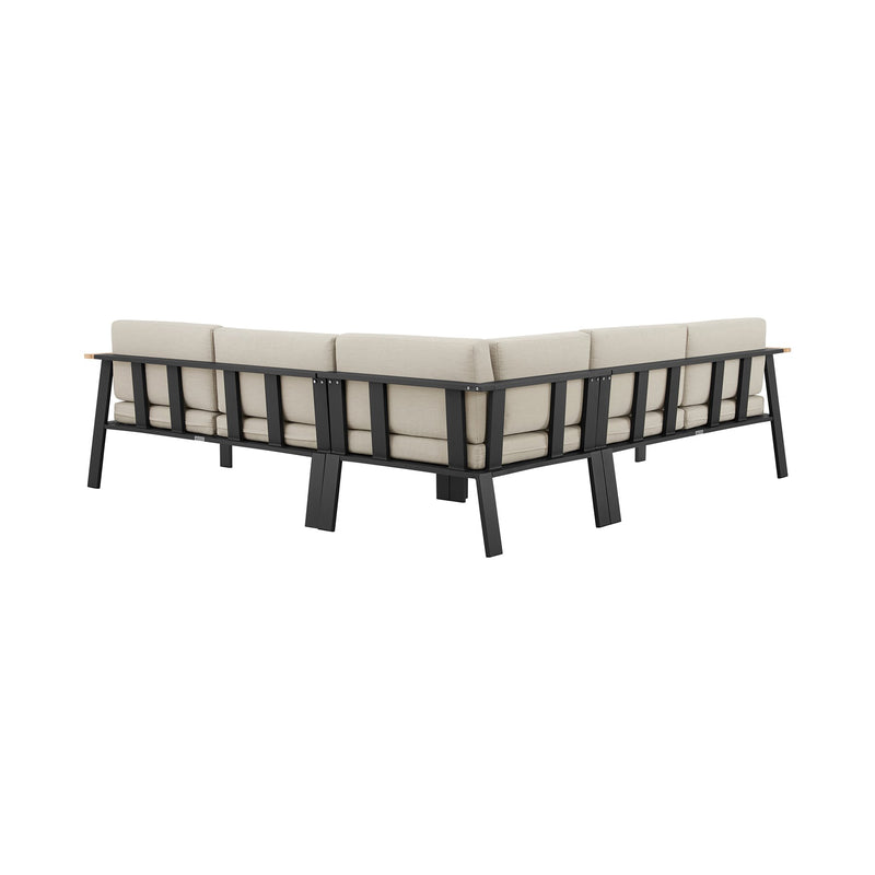 Nofi Aluminum and Teak Wood Outdoor Sectional Sofa in Charcoal and Taupe - Furniture City (CA)l
