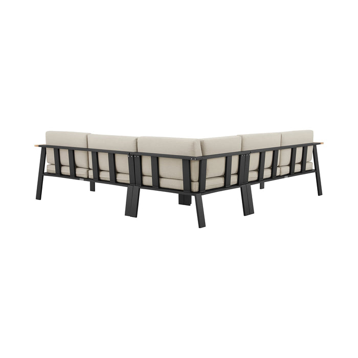 Nofi Aluminum and Teak Wood Outdoor Sectional Sofa in Charcoal and Taupe